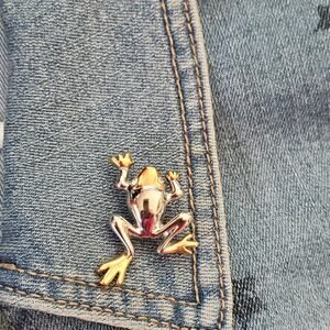 Lia Sophia Jumping Frog Brooch Pin Silver Tone and Gold‎ Tone with Crystal eyes